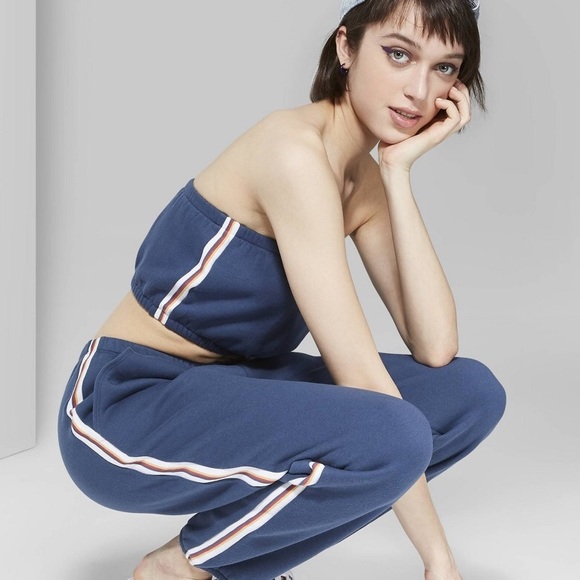 NWT Wild Fable Stripe Blue Cropped Tube Top - Picture 4 of 8